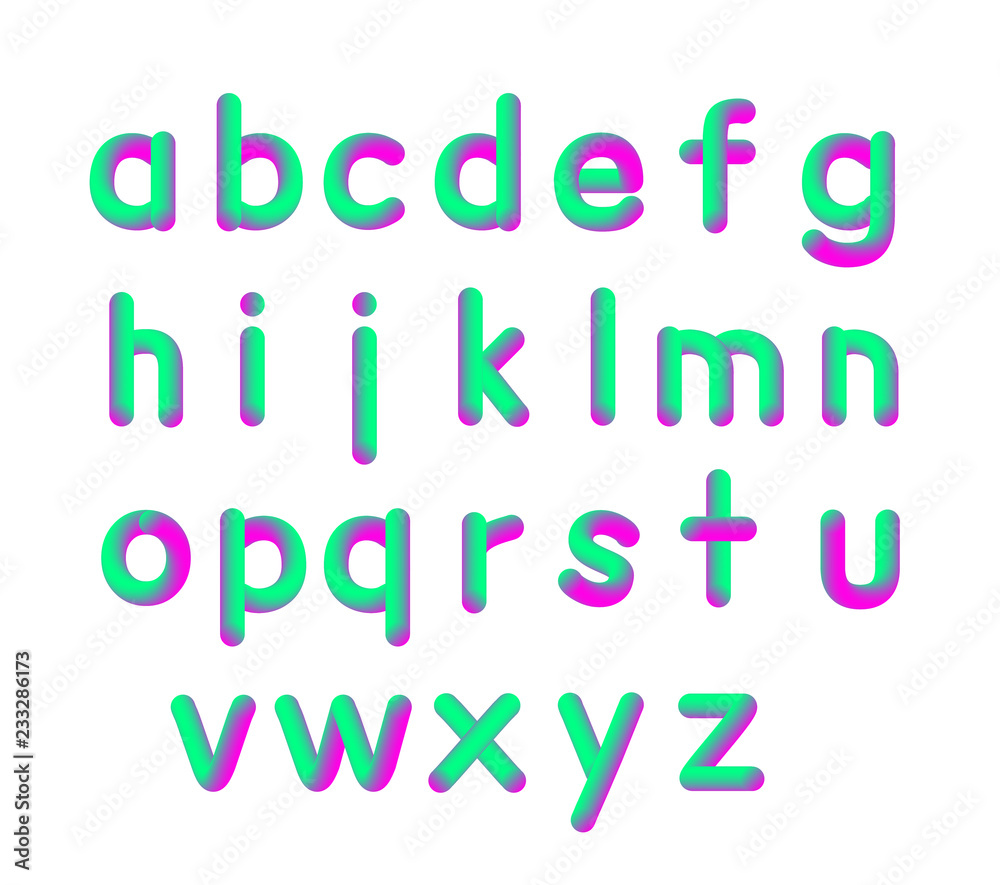 Fototapete vector illustration of soft flexible neon 3d font small letters. alphabet isolated on a white backgr