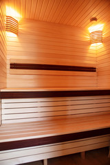 Natural wooden Japanese sauna. Sauna trimmed beautiful wood.