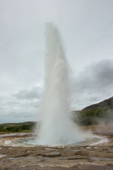 Strokkur is a fountain geyser located in a geothermal area in Iceland, during an eruption, erupting once every 6&ndash;10 minutes, its usual height is 15&ndash;20m
