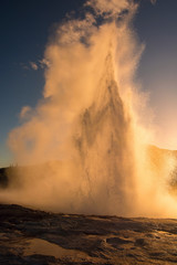 Strokkur is a fountain geyser located in a geothermal area in Iceland, during an eruption, erupting once every 6–10 minutes, its usual height is 15–20m