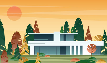Fototapeta premium Vector illustration of modern house, real estate concept in flat style. beautifu