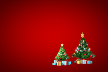 3d rendering, christmas tree with red background