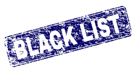 BLACK LIST stamp seal print with grunge style. Seal shape is a rounded rectangle with frame. Blue vector rubber print of BLACK LIST caption with grunge style.