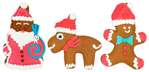 Weihnachten Lebkuchen Weihnachtsmann mit Rentier Elch Figuren Essen Weihnachtsmarkt Gebäck Freisteller