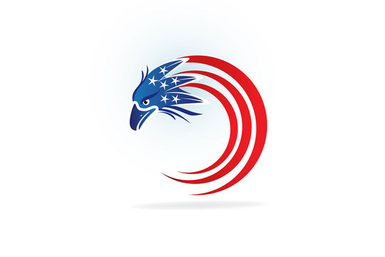 Independence Day Eagle Flying USA American Flag vector logo image