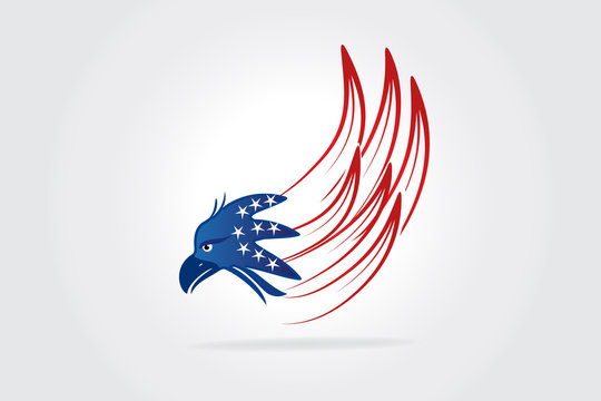 Independence Day Eagle Flying USA American Flag vector logo image
