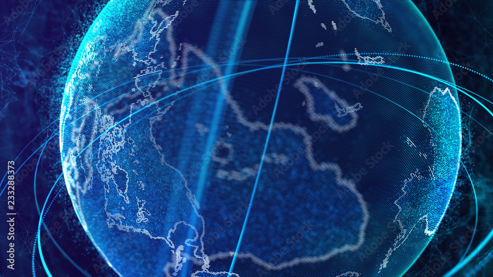 Fototapete Global network connection. World map point. Representing the global. Network connection. 3D rendering.