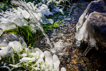 Beautiful icy spring in sunny day
