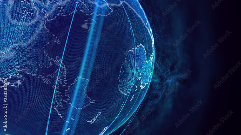 Fototapete Global network connection. World map point. Representing the global. Network connection. 3D rendering.