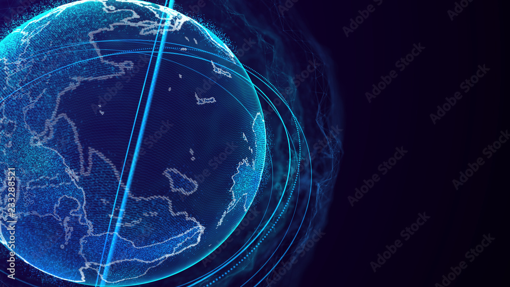 Fototapete Global network connection. World map point. Representing the global. Network connection. 3D rendering.