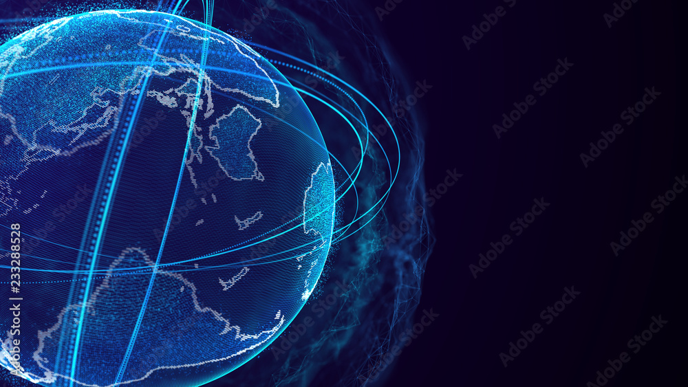 Fototapete Global network connection. World map point. Representing the global. Network connection. 3D rendering.