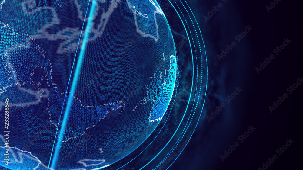 Fototapete Global network connection. World map point. Representing the global. Network connection. 3D rendering.