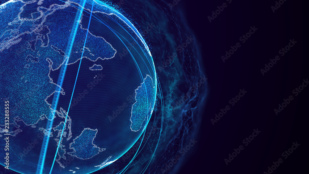 Fototapete Global network connection. World map point. Representing the global. Network connection. 3D rendering.