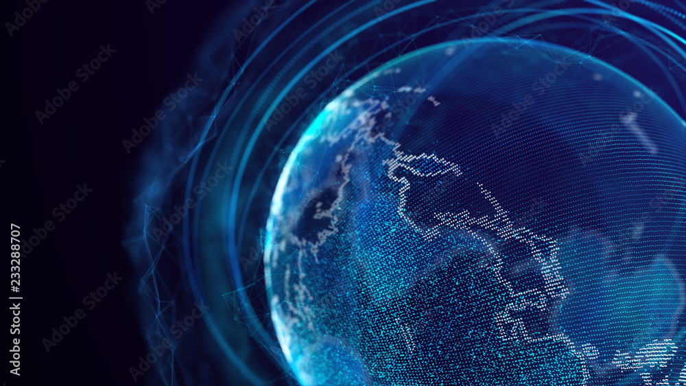 Aufkleber Global network connection. World map point. Representing the global. Network connection. 3D rendering.
