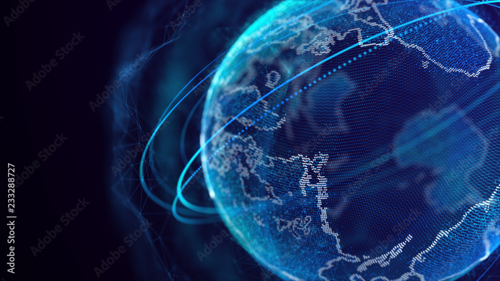 Fototapete Global network connection. World map point. Representing the global. Network connection. 3D rendering.