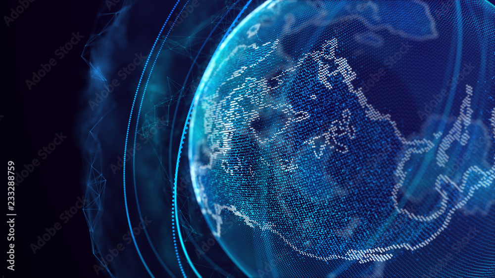 Poster Global network connection. World map point. Representing the global. Network connection. 3D rendering.