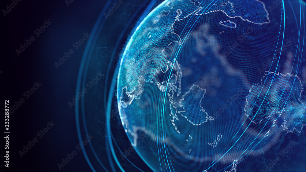 Fototapete Global network connection. World map point. Representing the global. Network connection. 3D rendering.