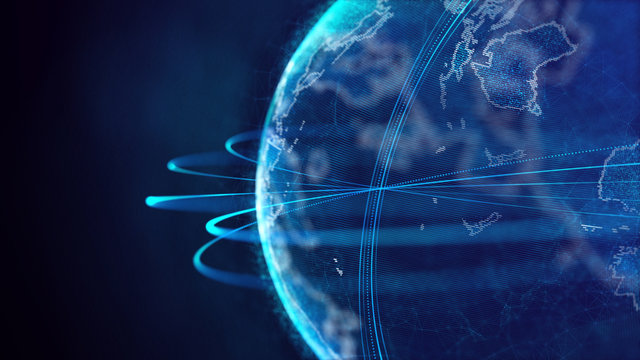 Global network connection. World map point. Representing the global. Network connection. 3D rendering.