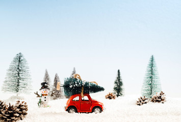 Diecast model car carries the Christmas tree
