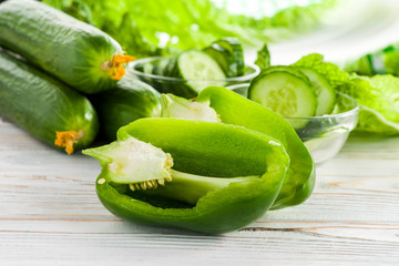 sliced in half green sweet pepper