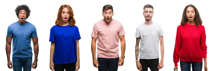 Composition of african american, hispanic and caucasian group of people over isolated white...