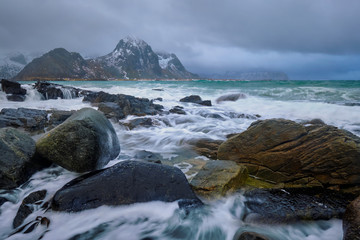 Rocky coast of fjord in Norway