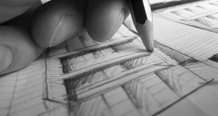Progettare edifici a mano libera - Architetto  - obrazy, fototapety, plakaty