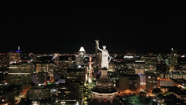 Aerial of Downtown Austin, Texas at Night, 2018