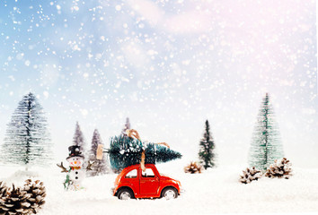 Diecast model car carries the Christmas tree