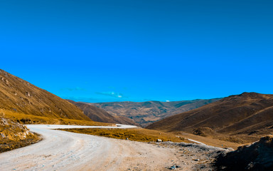 road and beautiful landscape with blue sky.