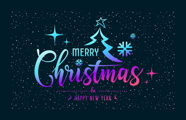 Merry Christmas message colorful at star night background, vector illustration

