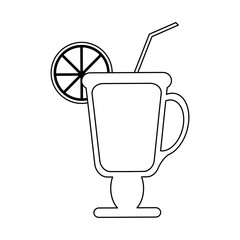 Orange juice cup with straw in black and white
