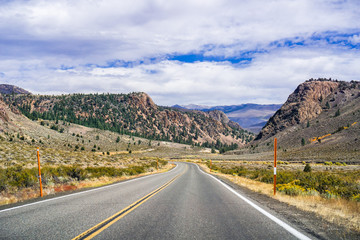Driving through the Sonora Pass in the Eastern Sierra mountains