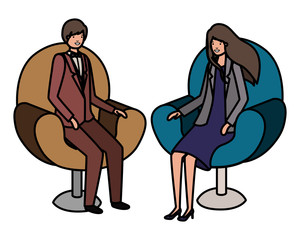 business couple sitting in chair avatar character