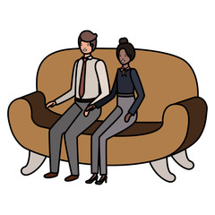 business couple sitting in sofa avatar character