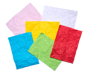 Set of red, yellow, blue, green, pink, white crumpled sheet of paper