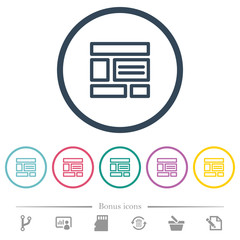 Web layout flat color icons in round outlines