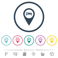 Hotel GPS map location flat color icons in round outlines