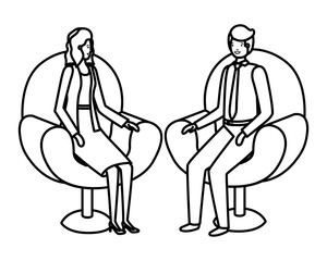 business couple sitting in chair avatar character