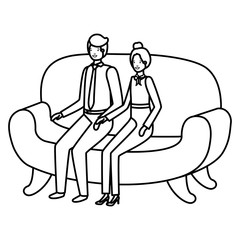 business couple sitting in sofa avatar character