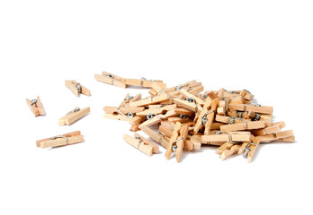 wooden clothespin on the white background