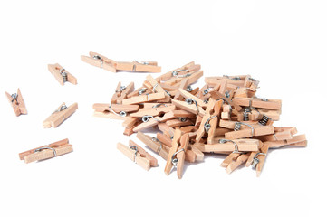 wooden clothespin on the white background