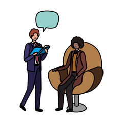 couple of business with speech bubble