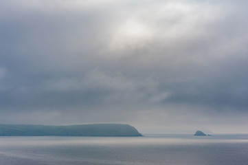 Grey clouds over Roseland Peninsula, Cornwall, UK