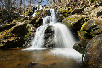 Slow motion of Dark Hollow water falls on a sunny day in Shenandoah National Park, Virginia, USA 
