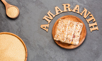 Amaranth seeds and bars - Amaranthus. Top view