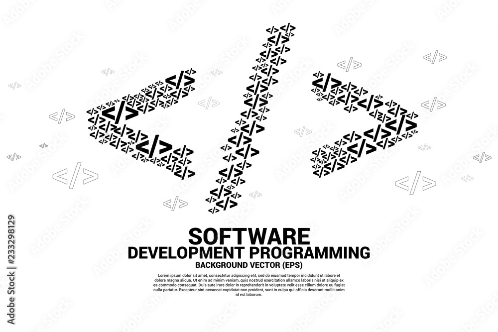 Fototapete Vector  software development programming multiple tag icons shaped big tag symbol. Concept for Programming language technology and coding.
