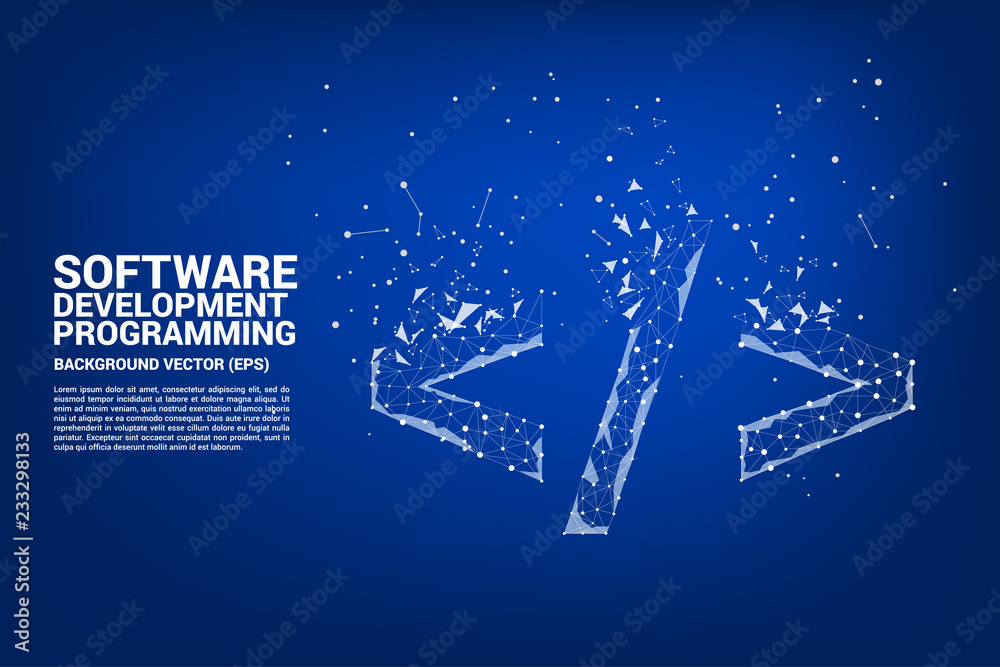 Fototapete Vector Polygon software development programming tag icon with dot connect line. Concept for Programming language technology and coding.