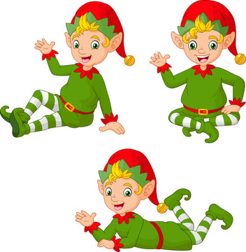 Cartoon Christmas Elves In Different Poses