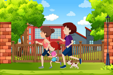 A family running in the park
